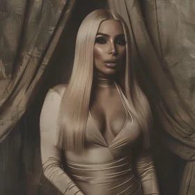 Kim Kardashian in Silky Dress Portrait