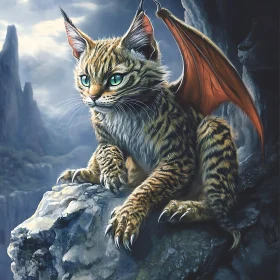 Dragon Cat Perched on Rock Fantasy Art