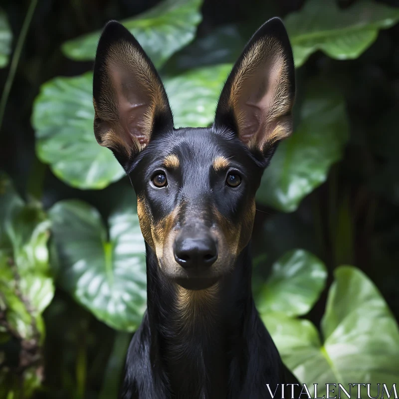 Portrait of a Black and Tan Dog with Prominent Ears AI Image