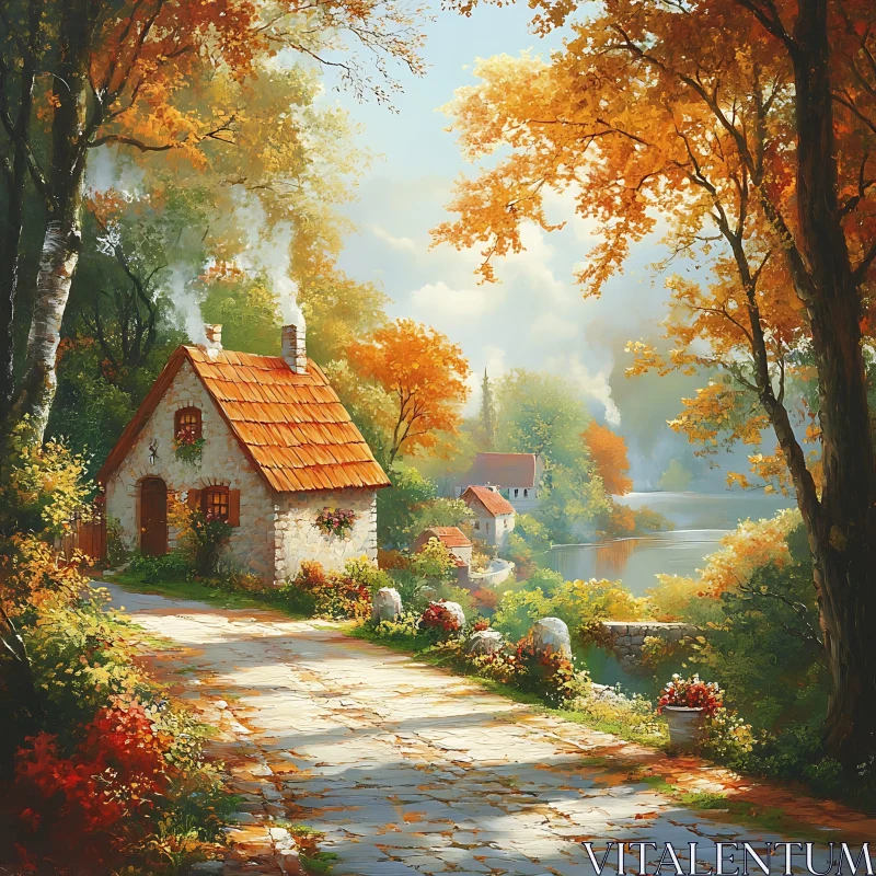AI ART Cottage in Fall Foliage