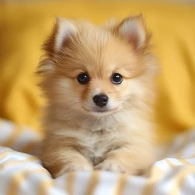 Cute Puppy Lying on Yellow and White Blanket