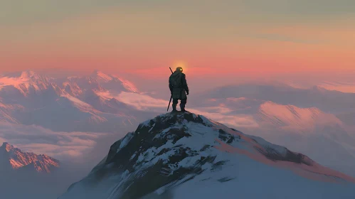 Mountain Peak Warrior at Sunset