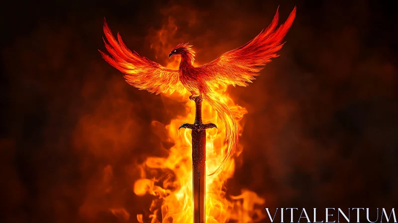 Fiery Phoenix on Sword of Flames AI Image