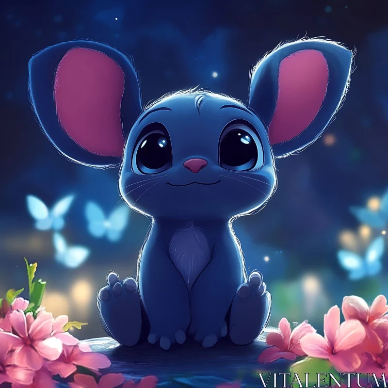 Cartoon Mouse with Flowers Illustration AI Image