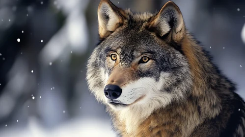 Close-Up of a Wolf in Snowy Ambiance