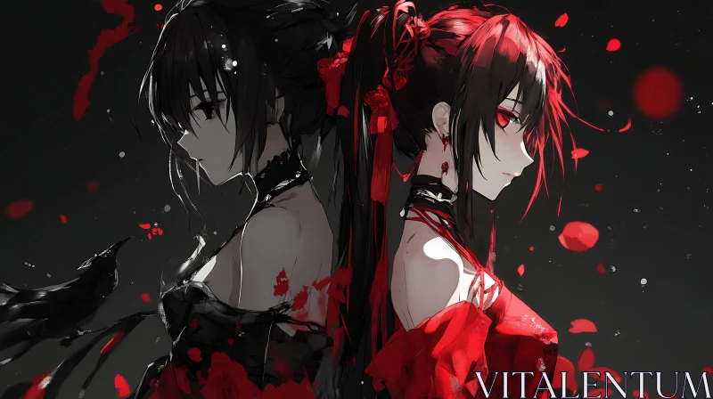 Anime Contrast in Bold Colors of Red and Black AI Image