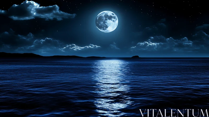 Full Moon Over Calm Ocean at Night AI Image