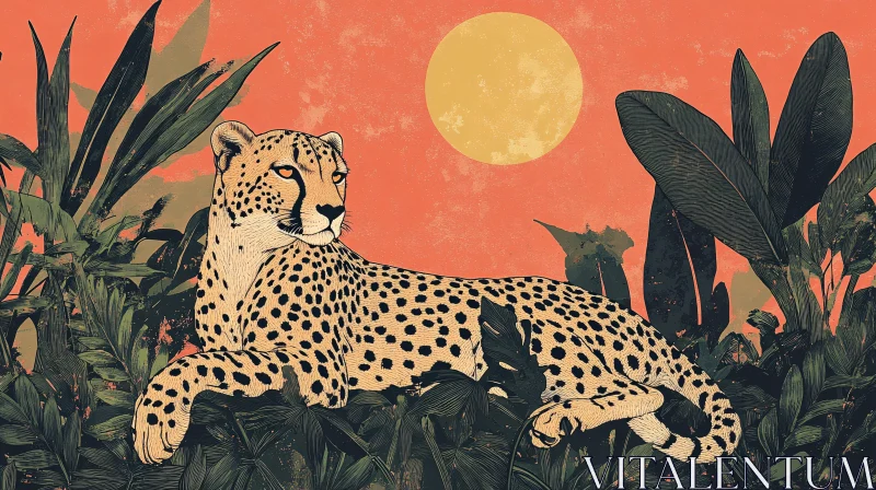 Vintage Style Cheetah Illustration AI Image