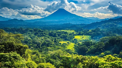 Lush Green Forest and Majestic Mountain