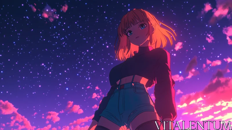 AI ART Young Girl in Anime Style Staring at Stars