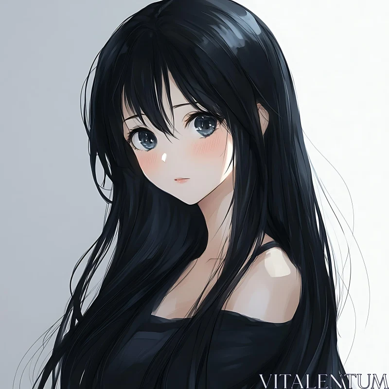 Anime Girl with Long Black Hair AI Image