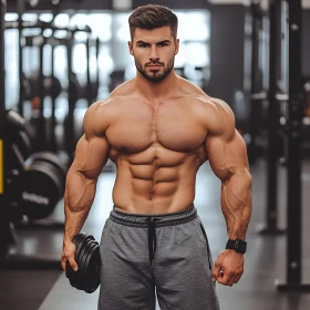 Male Bodybuilder Posing with Weight