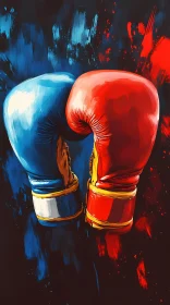 Blue and Red Boxing Gloves in Tension-Filled Standoff AI Generated Image