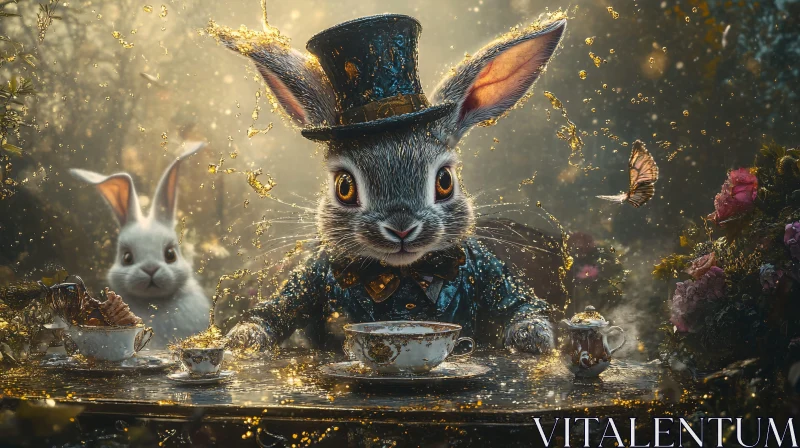 AI ART Whimsical Wonderland Tea with Rabbits