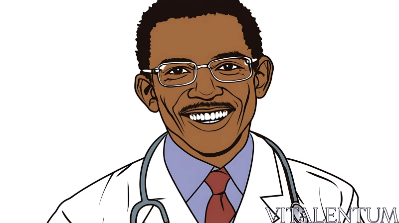 AI ART Cartoon Doctor with Stethoscope and Glasses