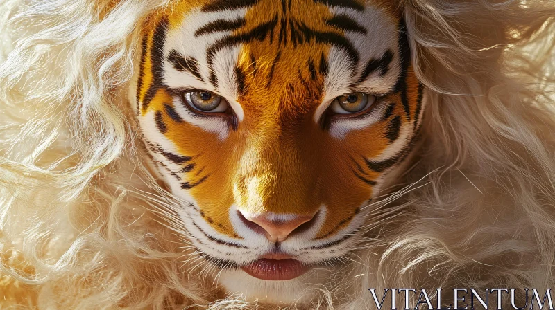 AI ART Surreal Tiger Face with Blonde Mane