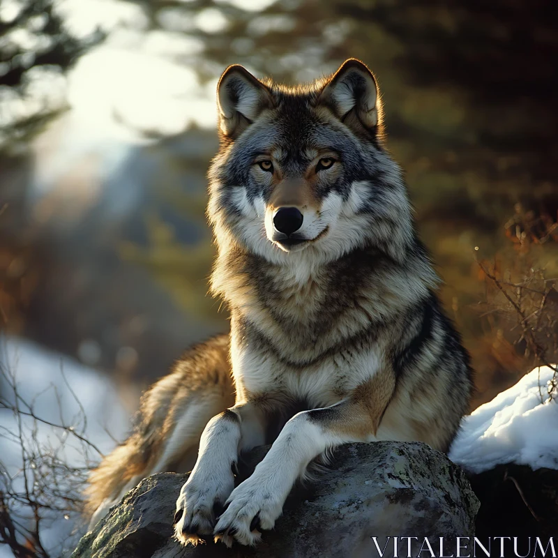 Wolf Resting on a Rock AI Image