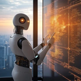 AI Robot at Sunset Overlook