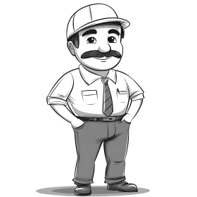 Illustrated Character with Tie and Cap