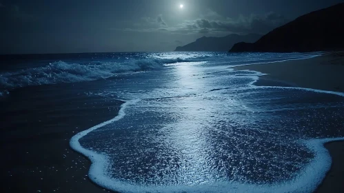 Night Seascape with Moon Reflection