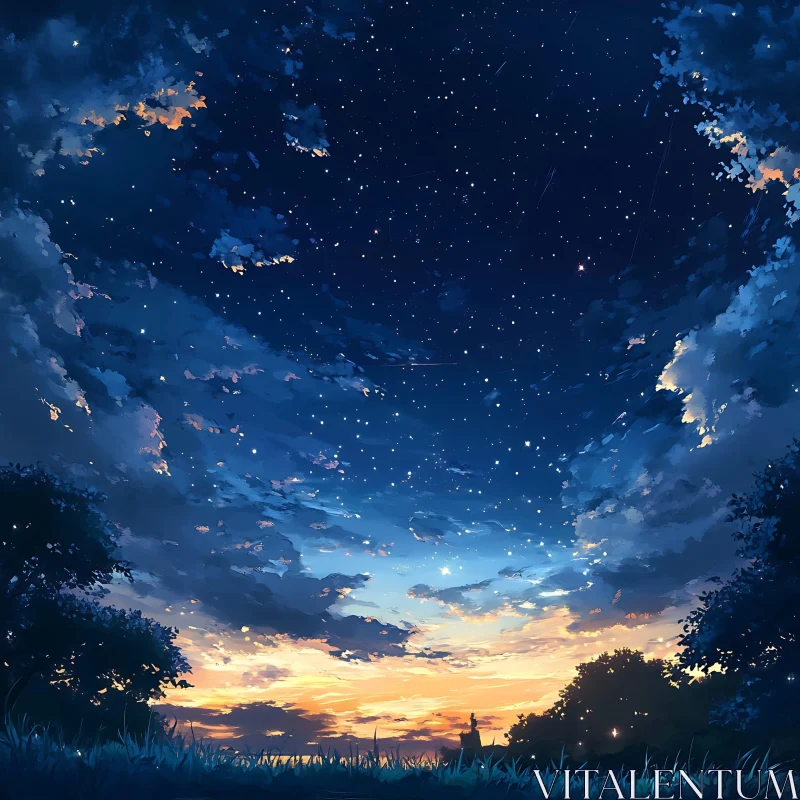 Twilight Magic: Sunset Meets the Stars AI Image