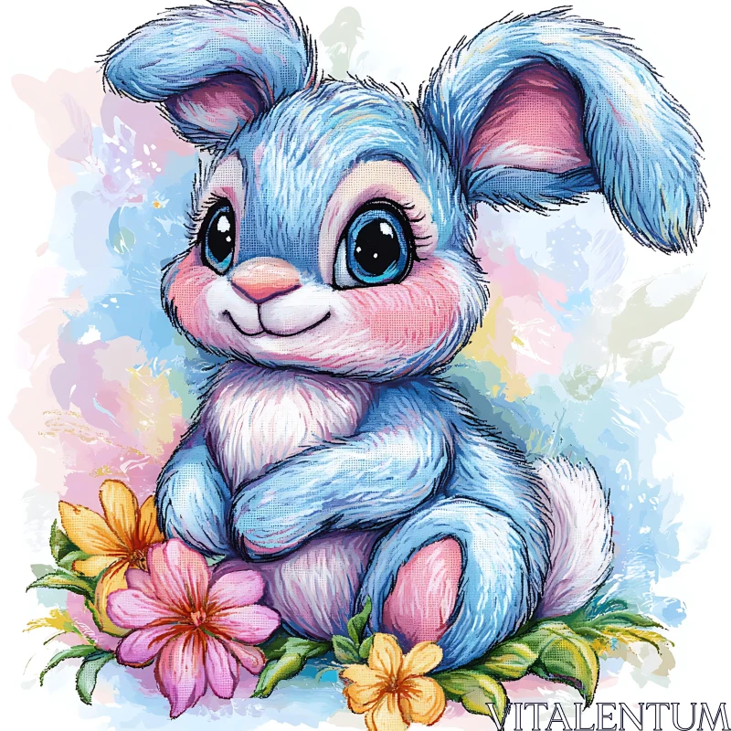 Pastel Bunny in Floral Setting AI Image