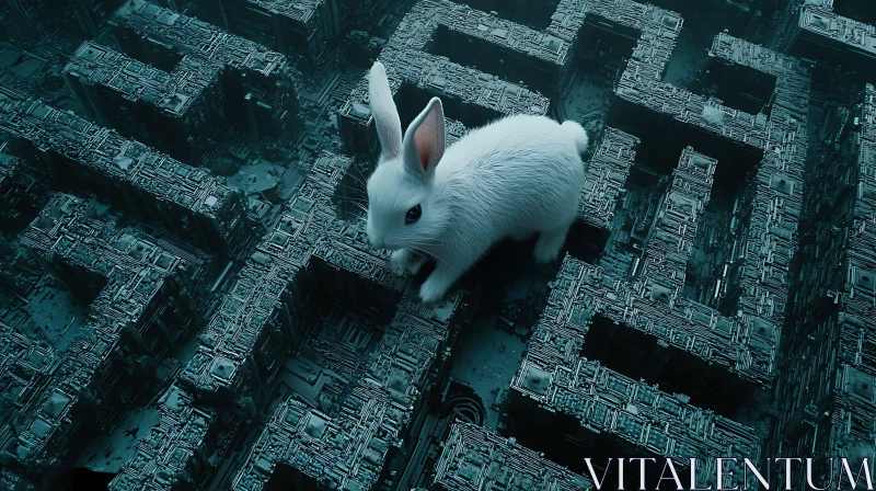 White Rabbit in a Cyberpunk Labyrinth AI Image