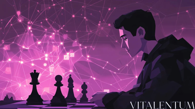 Chess Game with Neural Network Background AI Image