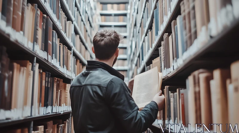 AI ART Man Reading in a Vast Library