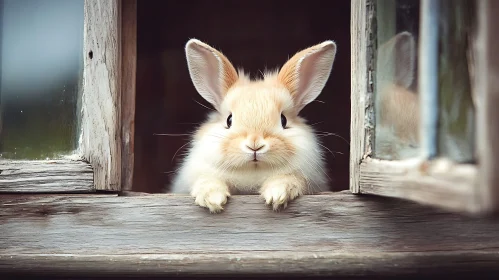 Adorable Rabbit in a Rustic Window Frame