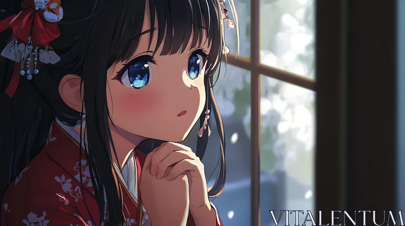 Contemplative Anime Girl Portrait AI Image