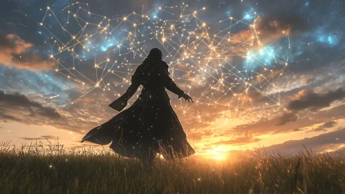Sunset Silhouette with Constellation