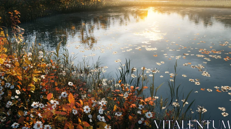 Tranquil Lake Scene at Sunset AI Image