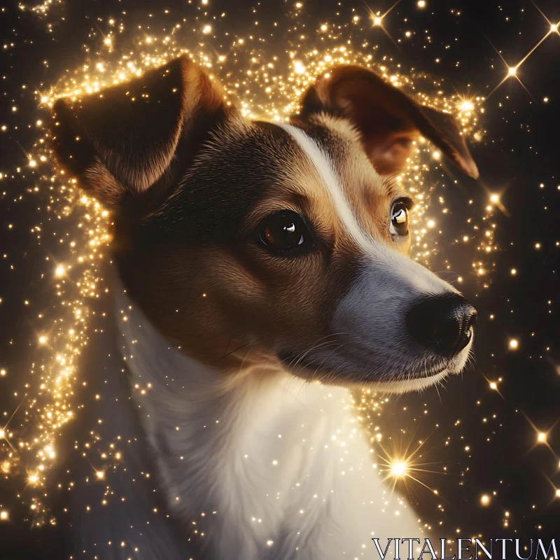 Enchanted Canine in a Starry Scene AI Image