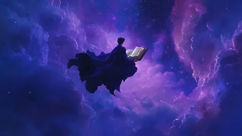 Man Reading Book in Nebula