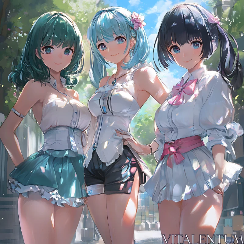 Anime Trio in Pastel Outfits AI Image