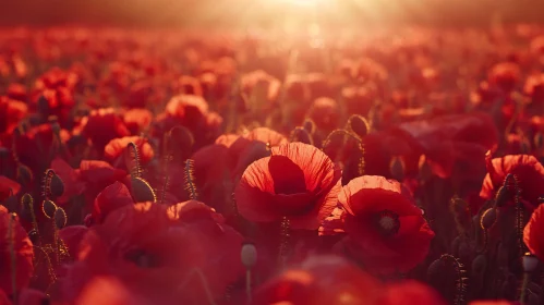 Sunlit Poppy Field at Dusk