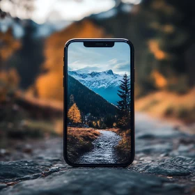 Autumnal Mountain Scene on Mobile Screen