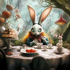 Whimsical Tea Party with Rabbit Character