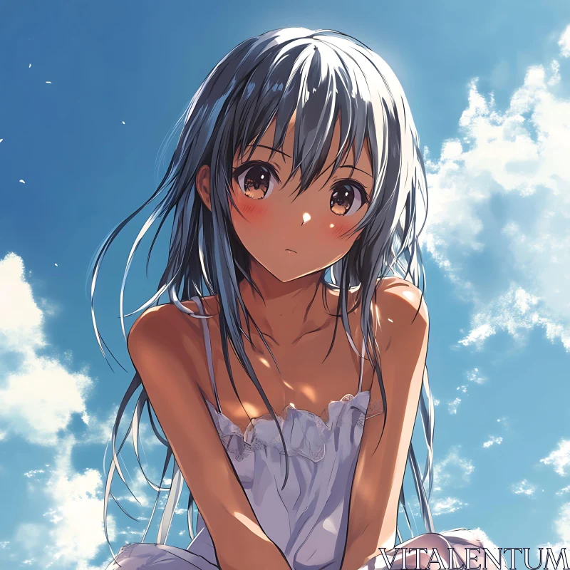 Anime Girl Portrait with Sky and Sunlight AI Image