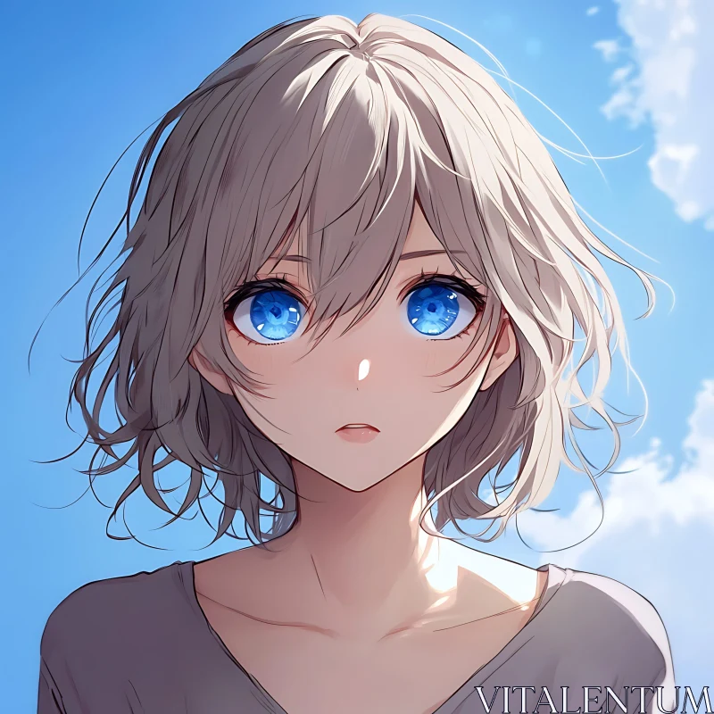 Stunning Anime Portrait of a Girl with Blue Eyes AI Image