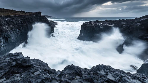 Stormy Seascape with Crashing Waves