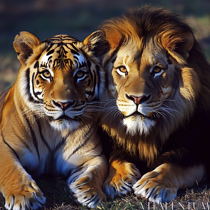 Tiger and Lion Together AI Image