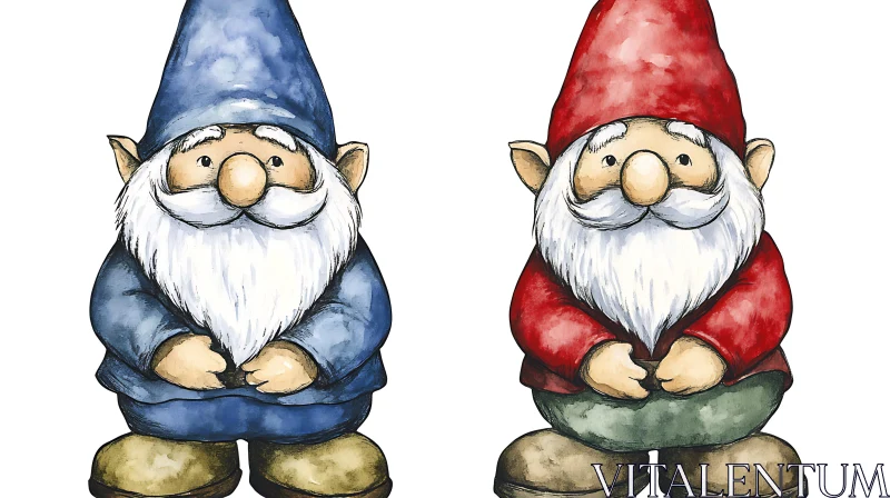 AI ART Whimsical Gnomes Watercolor Illustration