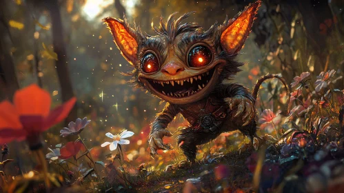 Mischievous Goblin Among Wildflowers