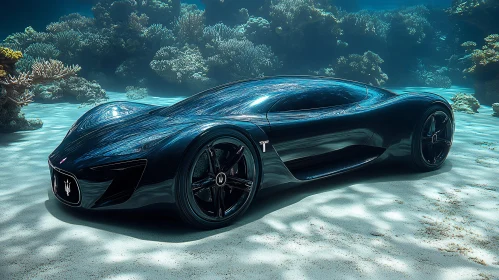 Submerged Luxury Car in a Coral Reef