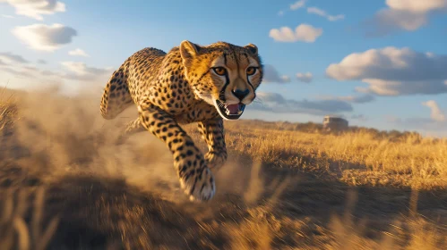 Running Cheetah in Golden Light