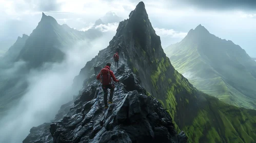 Hikers on a Rocky Mountain Ridge