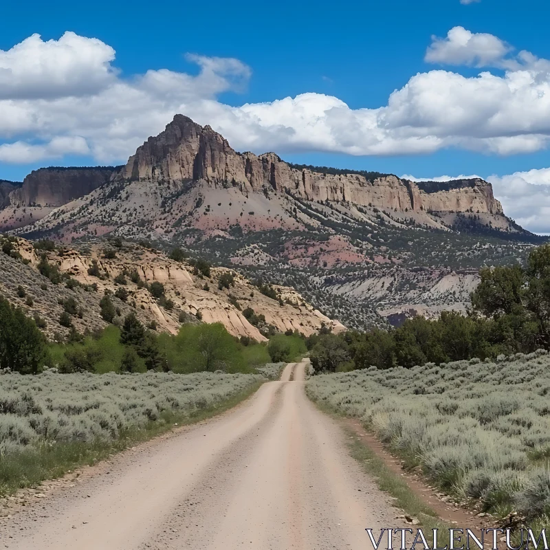 AI ART Mountain Road Under Cloudy Sky