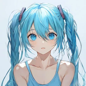 Cute Anime Girl with Blue Hair